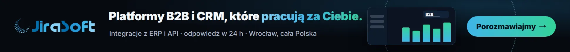JiraSoft: animowany panel B2B z wykresami i przepływem danych między ERP a API