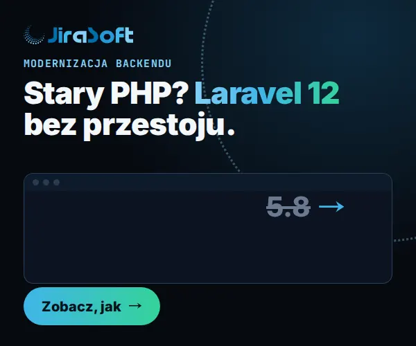 JiraSoft: terminal z wynikami testów i zmiana wersji Laravel z 5.8 na 12
