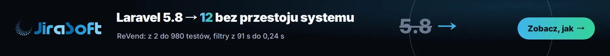 JiraSoft: terminal z wynikami testów i zmiana wersji Laravel z 5.8 na 12